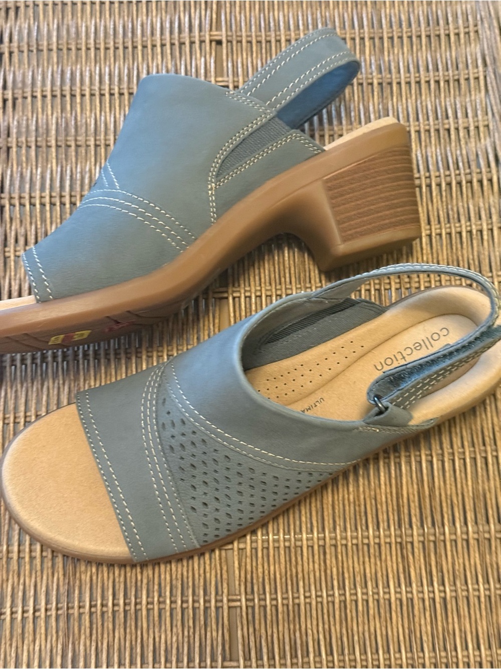 NWT, Blue Open-Toe Slingback Block Heel Sandal